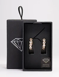 Gold Round Cubic Zirconia Huggie Earrings