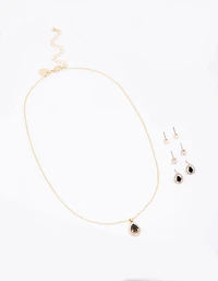 Gold Multi Pear Diamante Jewellery Set