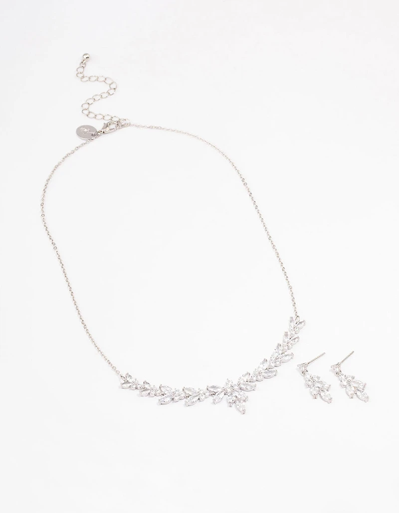 Silver Leafy Cubic Zirconia Vine Jewellery Set