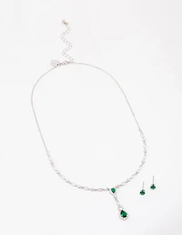 Silver Emerald Oval Pear Jewellery Set
