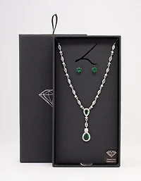 Silver Emerald Oval Pear Jewellery Set