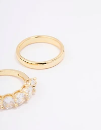 Gold Plated Round Cubic Zirconia Double Band Ring