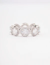 Silver Round Halo Cubic Zirconia Band Ring