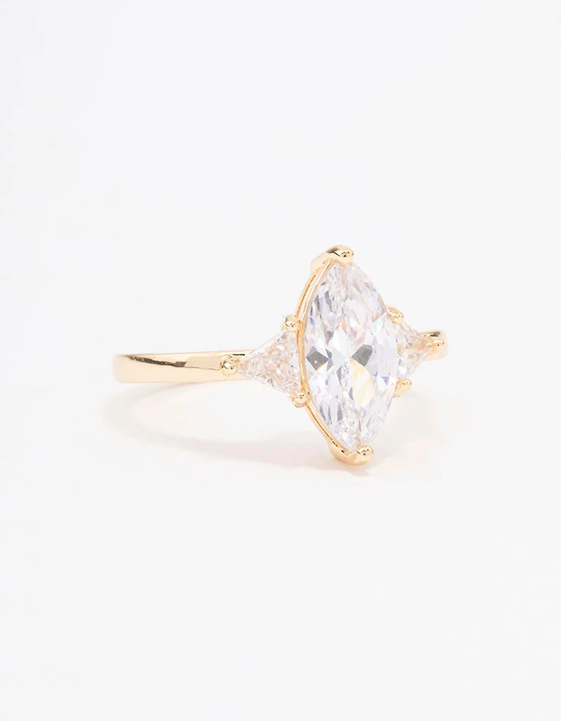 Bague de fiançailles marquise précieuse plaquée or