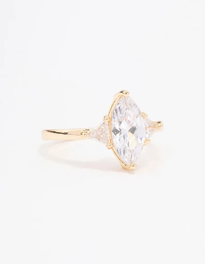 Bague de fiançailles marquise précieuse plaquée or