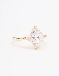 Bague de fiançailles marquise précieuse plaquée or