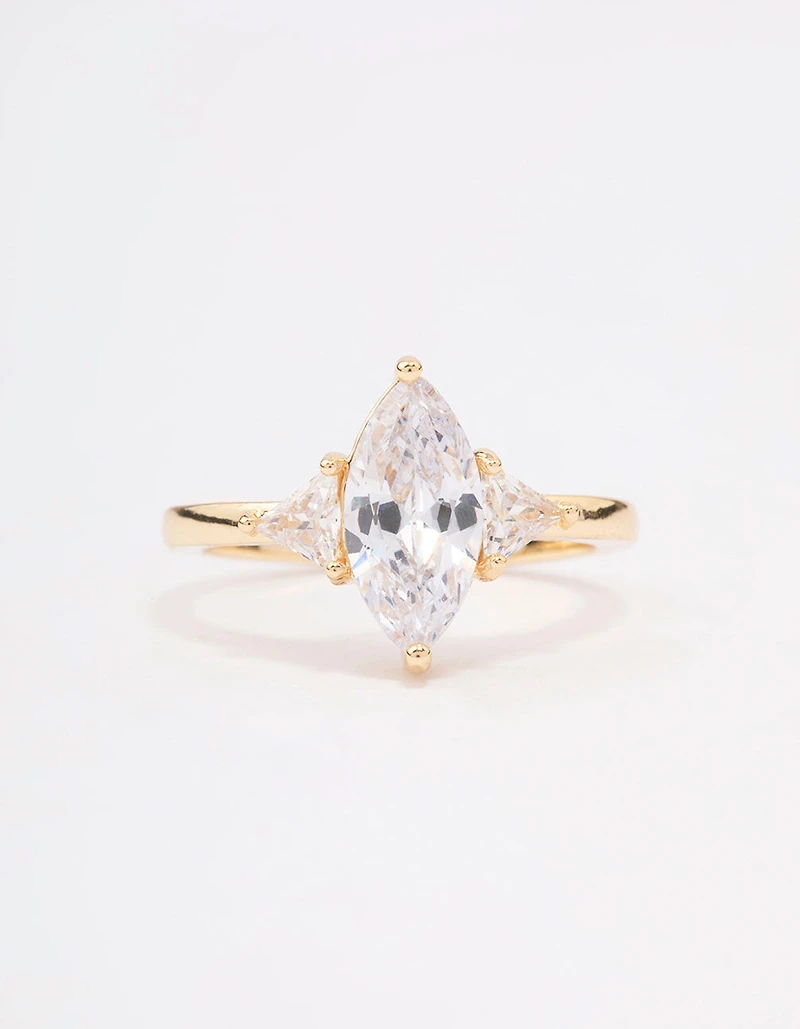 Bague de fiançailles marquise précieuse plaquée or