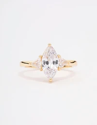 Bague de fiançailles marquise précieuse plaquée or