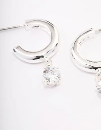 Silver Plated Brass  Cubic Zirconia Hoop Earrings