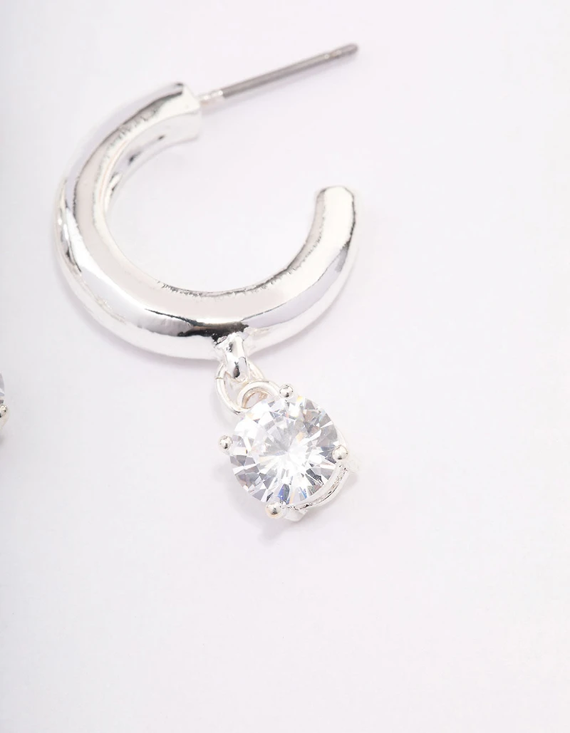 Silver Plated Brass  Cubic Zirconia Hoop Earrings