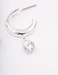 Silver Plated Brass  Cubic Zirconia Hoop Earrings