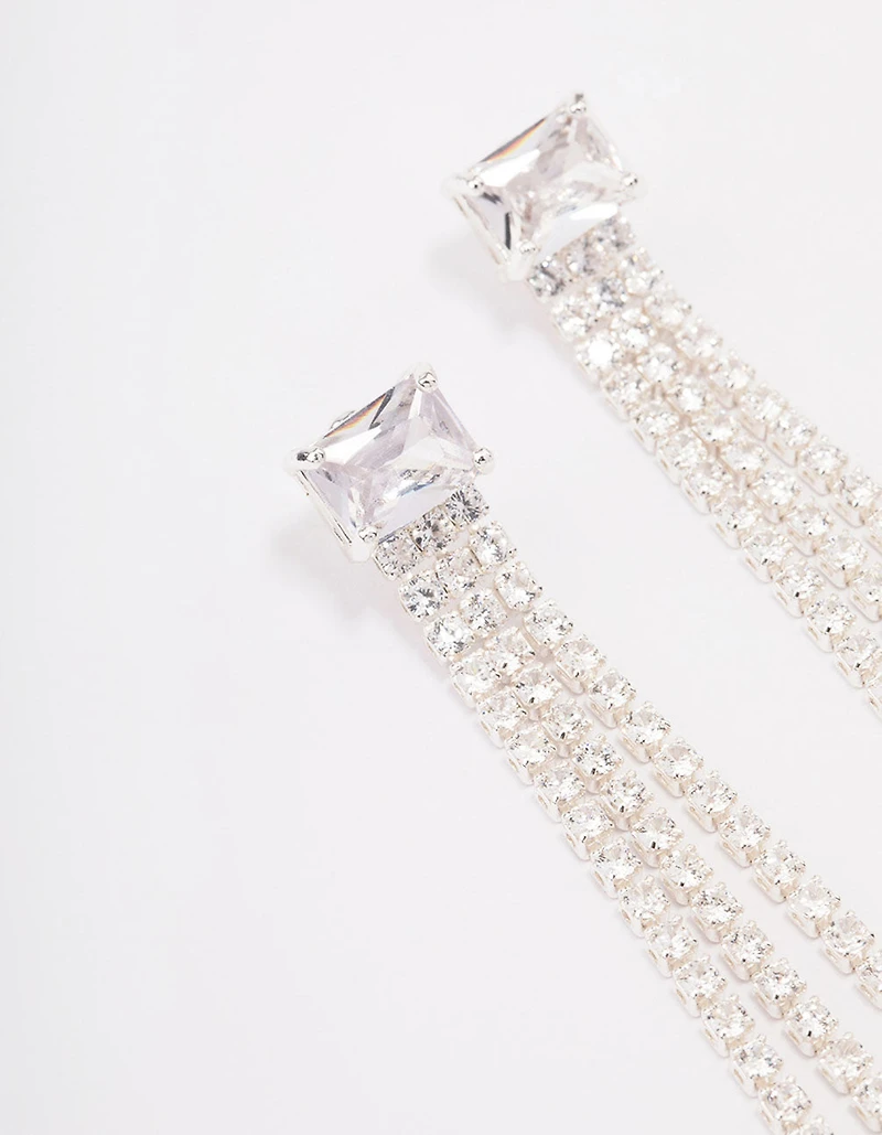 Silver Plated Brass  Dazzle Drop Earrings