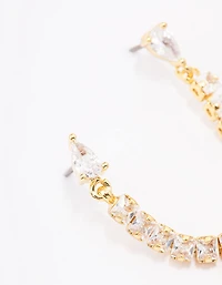Gold Plated Brass Double Cubic Zirconia Chain Stud Earrings