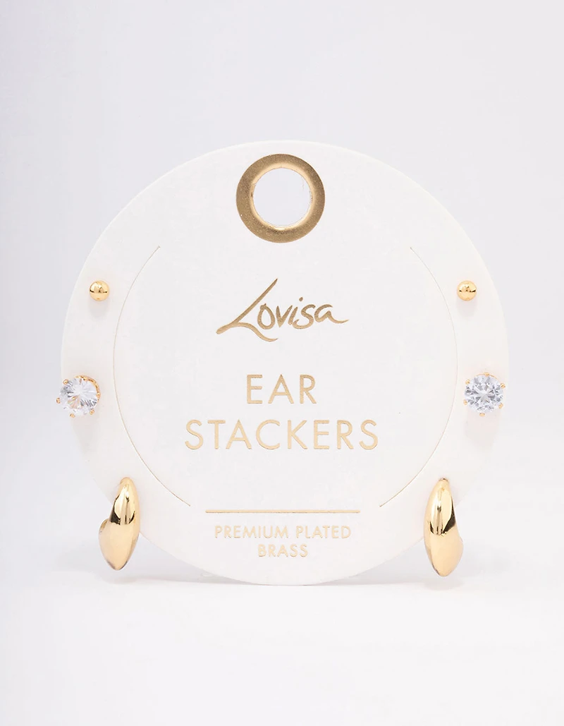 Gold Plated Brass Tapered Hoop Earrings 3-Pack