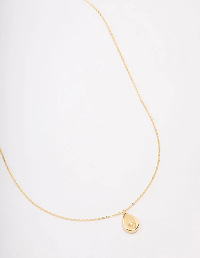 Gold Plated Brass Teardrop Pendant Necklace