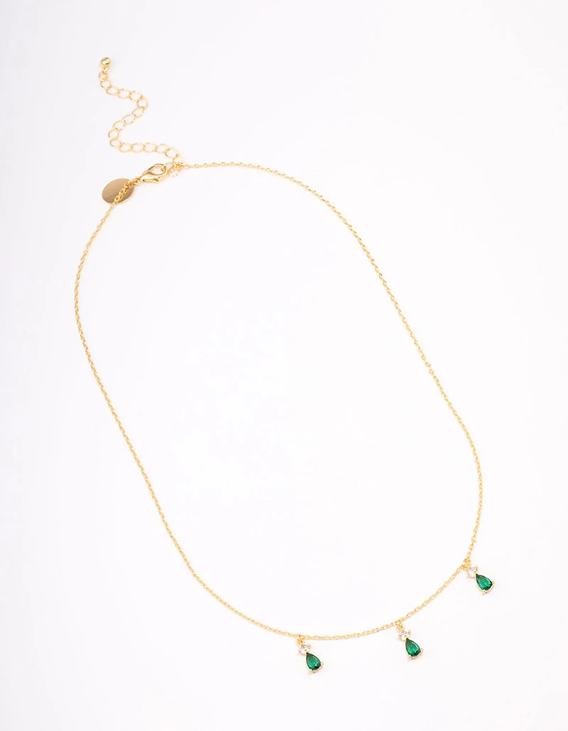 Gold Plated Brass Triangular Pear Drop Necklace