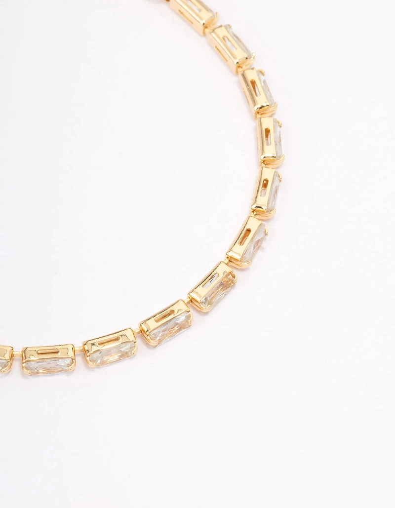 Gold Plated Brass Cubic Zirconia Baguette Bracelet