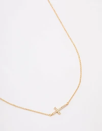 Gold Plated Diamante Cross Fine Pendant Necklace