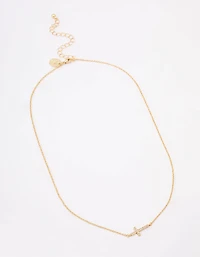 Gold Plated Diamante Cross Fine Pendant Necklace