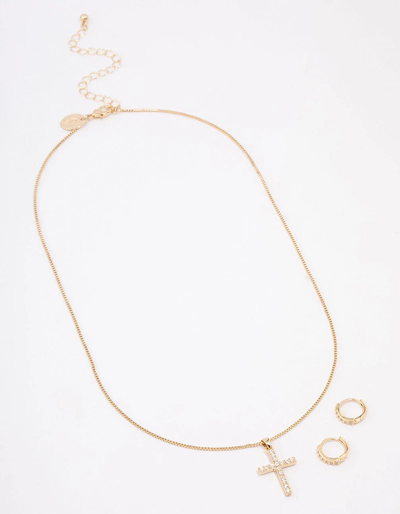 Gold Plated Diamante Cross Jewellery Set