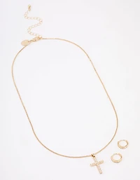 Gold Plated Diamante Cross Jewellery Set