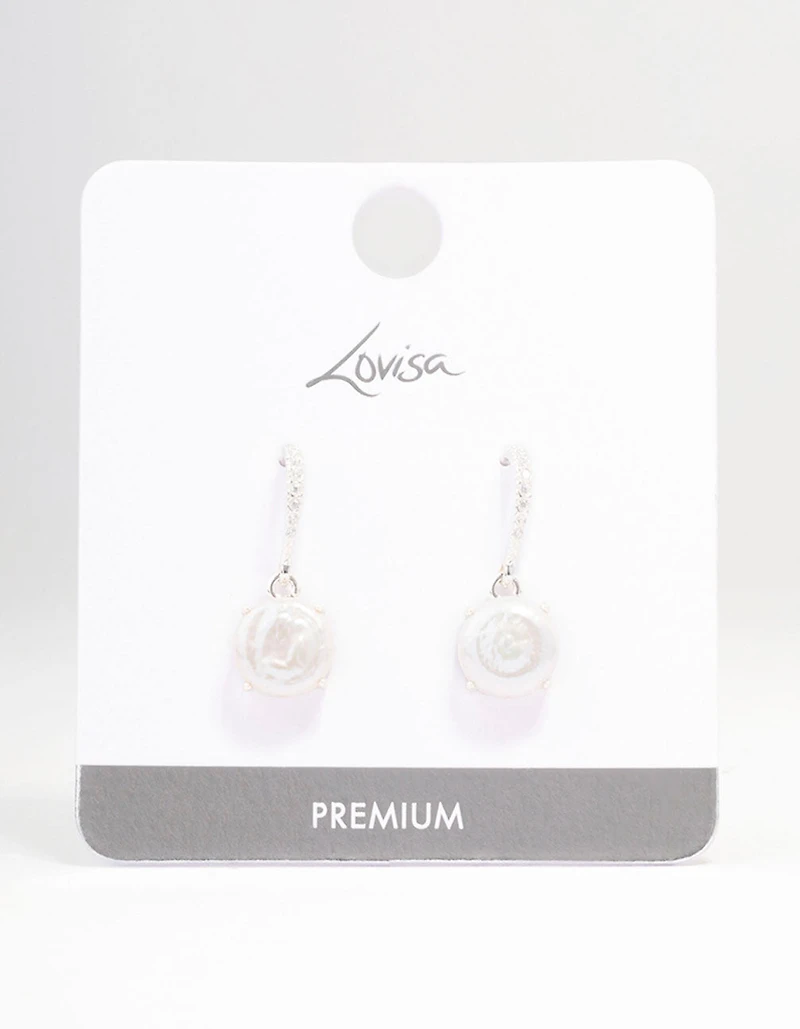 Silver Plated Cubic Zirconia & Freshwater Pearl Hook Drop Earrings