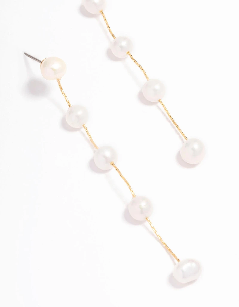 Gold Plated Freshwater Pearl Long Drop Earrings