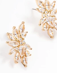 Gold Plated Marquise Fan Leaf Stud Earrings