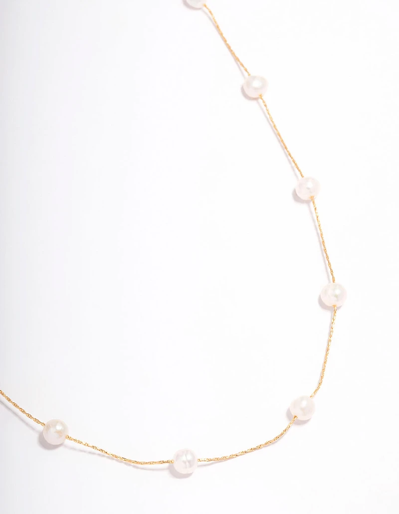 Gold Plated Freshwater Pearl Dotted Fine Short Necklace