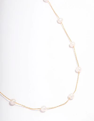 Gold Plated Freshwater Pearl Dotted Fine Short Necklace