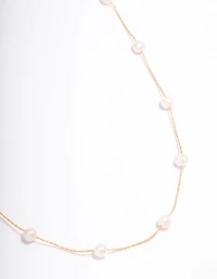 Gold Plated Freshwater Pearl Dotted Fine Short Necklace