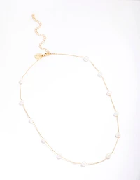 Gold Plated Freshwater Pearl Dotted Fine Short Necklace