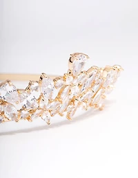 Gold Cubic Zirconia Mixed Marquise Floral Hair Crown