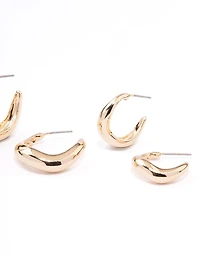 Gold Wave Matched Hoop Earring Pack