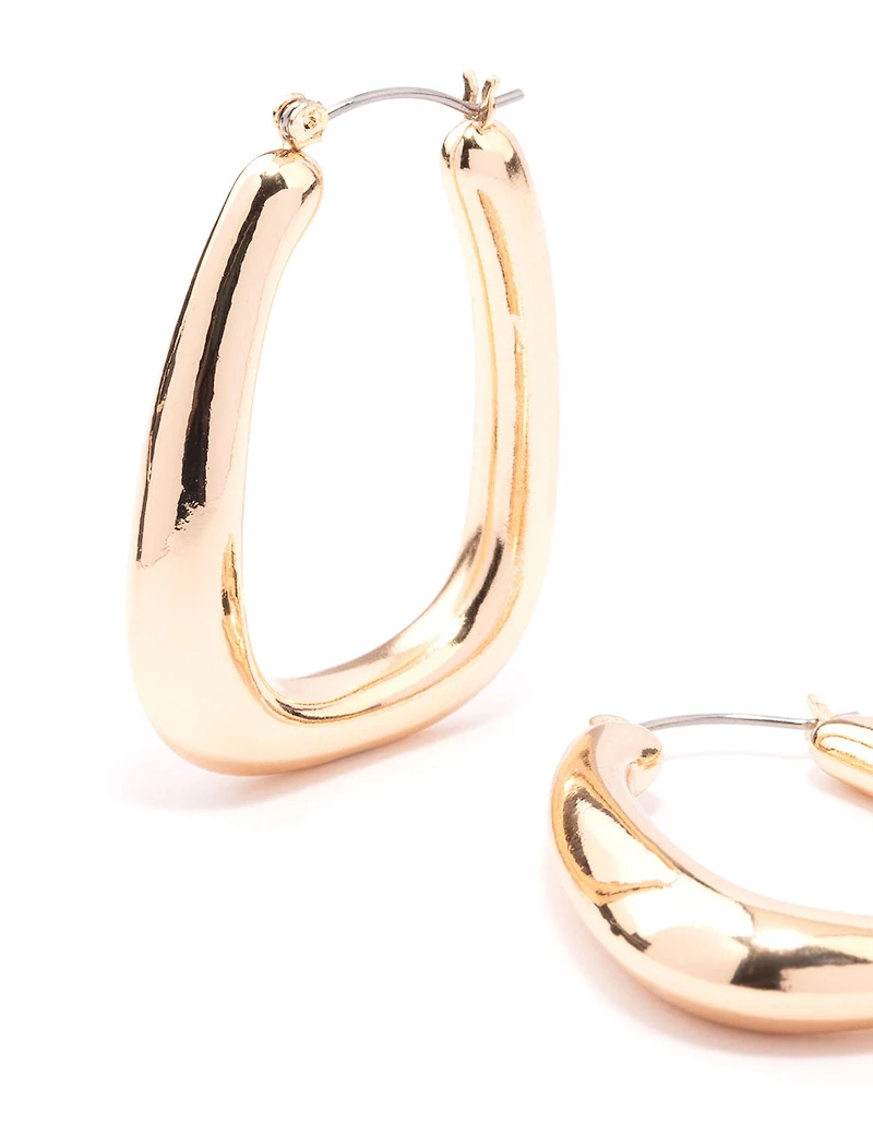 Gold Large Oval Square Hoop Earrings