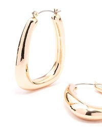 Gold Large Oval Square Hoop Earrings