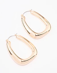 Gold Large Oval Square Hoop Earrings