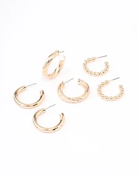 Gold Mixed Hoop Earrings 3-Pack