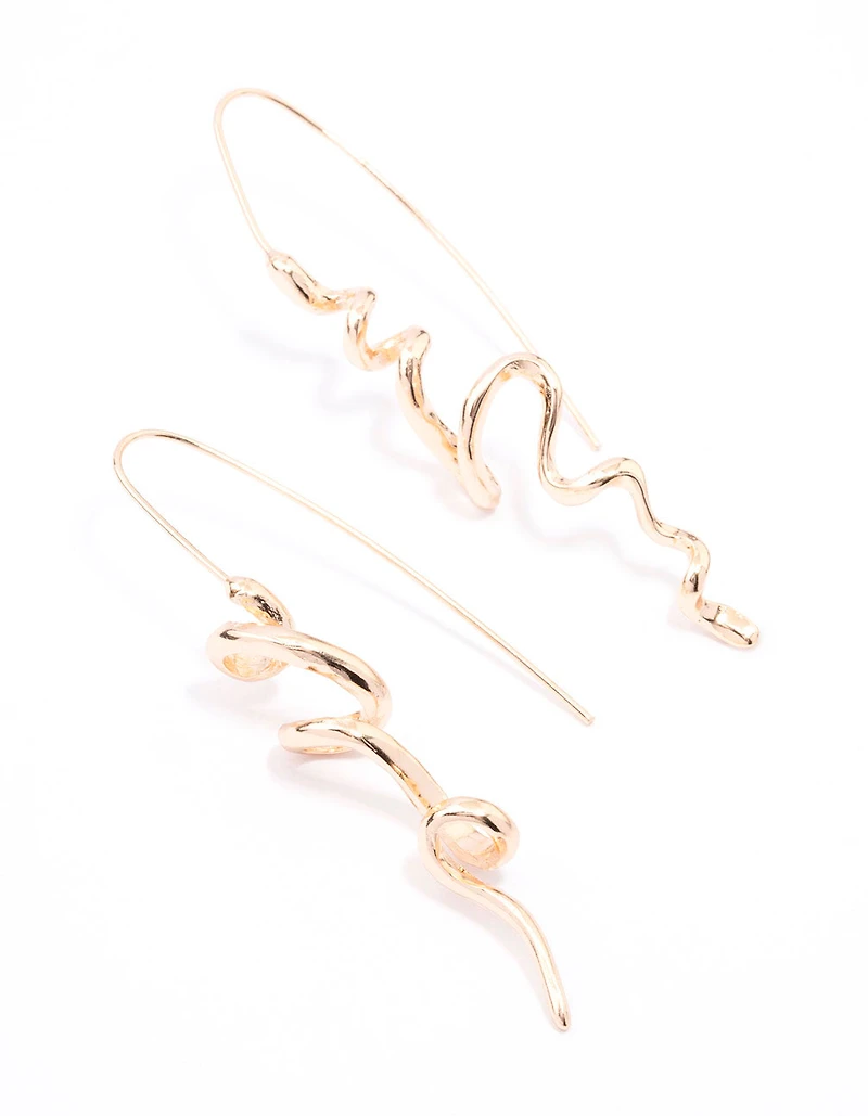Gold Twisted Spiral Drop Earrings