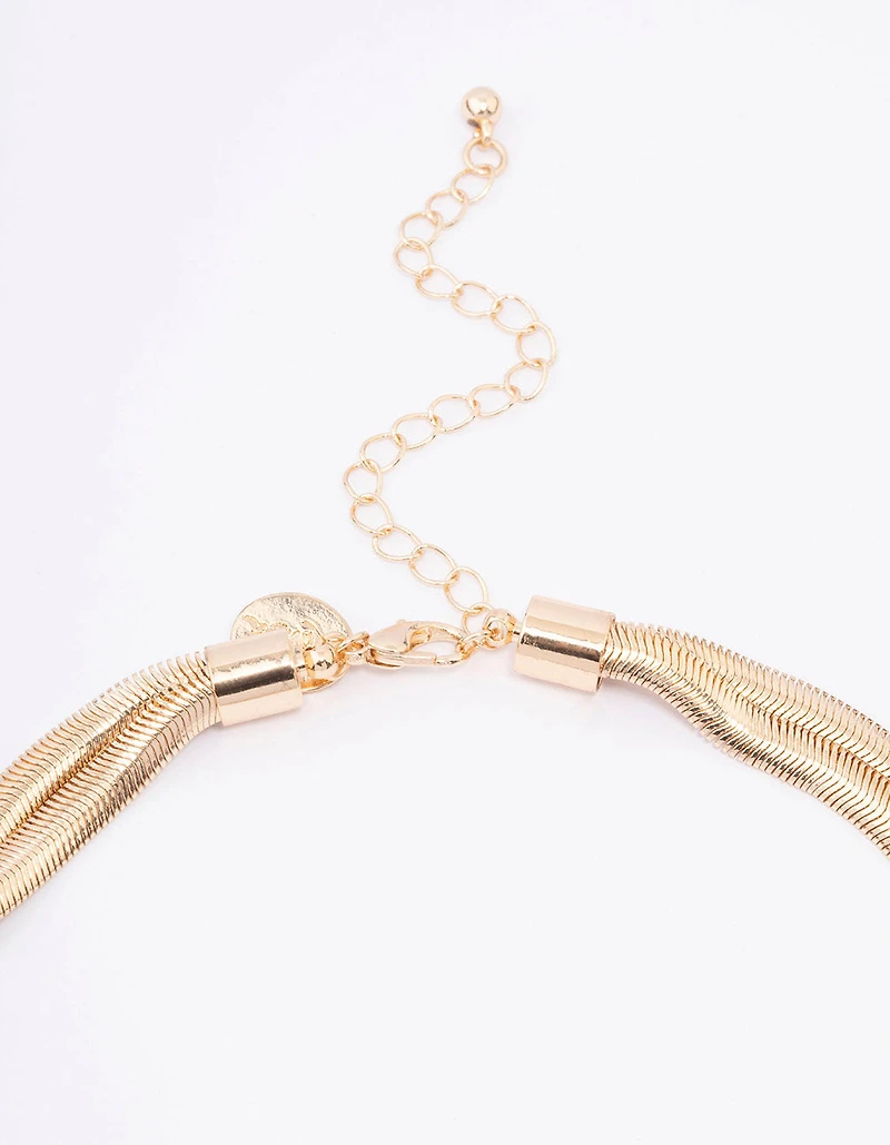 Gold Double Row Snake Chain Knotted Necklace