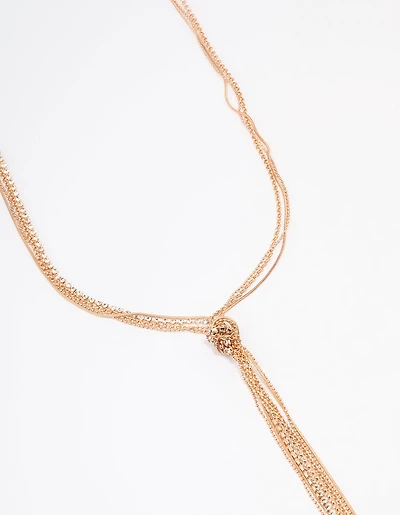 Gold Mixed Chain & Cup Chain Long Necklace
