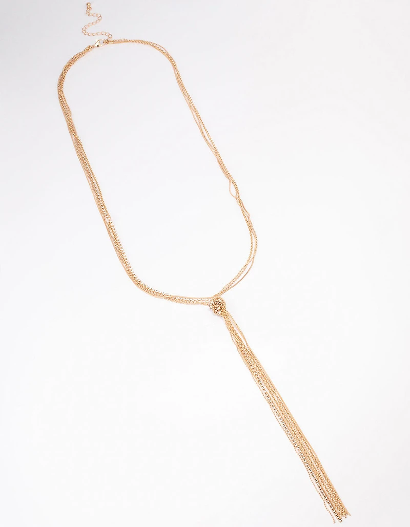 Gold Mixed Chain & Cup Chain Long Necklace
