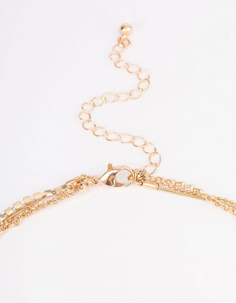 Gold Mixed Chain & Cup Chain Long Necklace