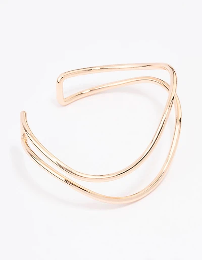 Gold Double Row Organic Wave Bangle