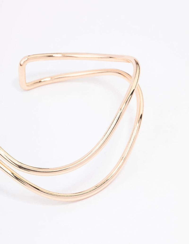 Gold Double Row Organic Wave Bangle