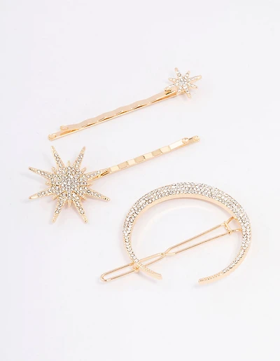 Gold Crecesnt & Star Hair Clips 3-Pack