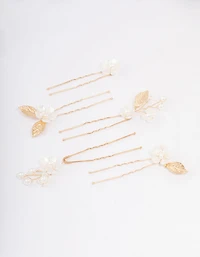 Gold Wire Flower Pearl Hair Pins