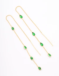 Gold Plated Station Pear Threader Earrings