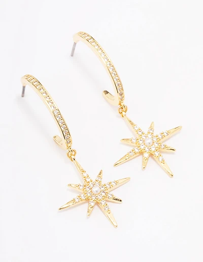 Gold Plated Long Celestial Drop Earrings