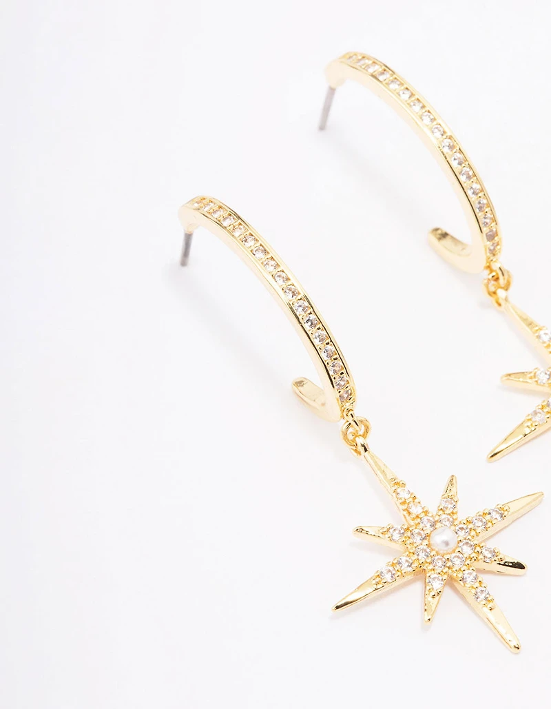 Gold Plated Long Celestial Drop Earrings